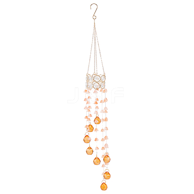 Flower Round Glass Beads Tassel Hanging Suncatchers for Window Garden Outdoor Decoration HJEW-WH20020-007A-1