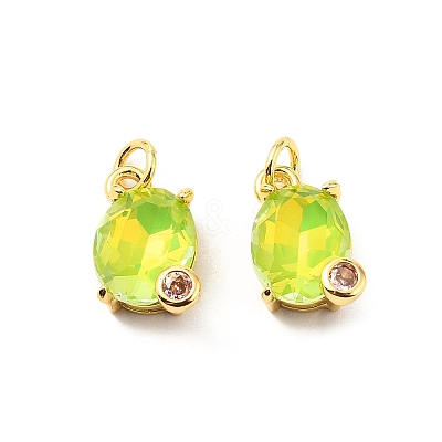 Oval Brass Micro Pave Cubic Zirconia Pendants KK-L237-020G-1