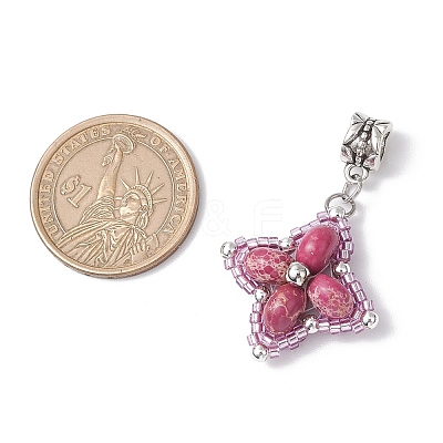 Dyed Synthetic Imperial Jasper & Glass Seed Beaded Star European Dangle Charms PALLOY-MZ00693-02-1
