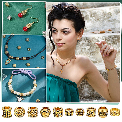 100Pcs 10 Styles Tibetan Style Alloy European Beads MPDL-PH0001-17-1
