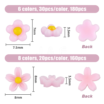 340Pcs 14 Styles Flower & Sakura Resin Cabochons FIND-FH0007-43-1