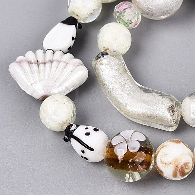 Handmade Foil Glass with Gold Sand Lampwork Beads Strands FOIL-Q002-08H-1
