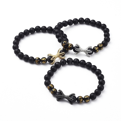 Natural Black Agate(Dyed & Heated) Beads Stretch Bracelets BJEW-JB04801-1