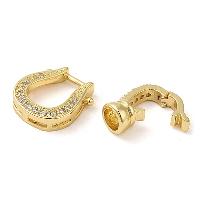 Rack Plating Brass Micro Pave Clear Cubic Zirconia U-Shaped Fold Over Clasps KK-K349-13G-1