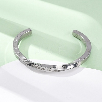 Always In My Heart 304 Stainless Steel Cuff Bangles for Women BJEW-D361-01P-1