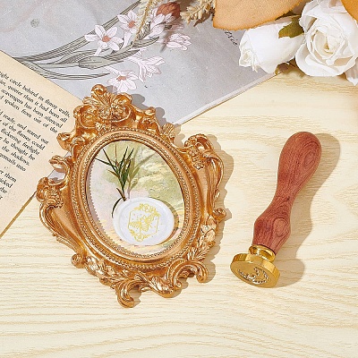 Brass Wax Seal Stamp with Wood Handle AJEW-WH0412-0036-1