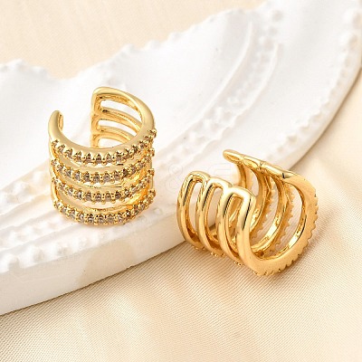 Brass Micro Pave Clear Cubic Zirconia Cuff Earrings EJEW-K309-03G-1