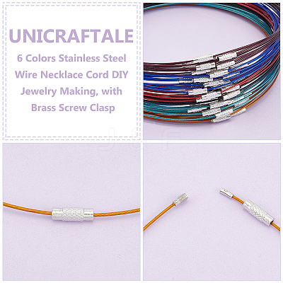 60Pcs 6 Colors Stainless Steel Wire Necklace Cord DIY Jewelry Making TWIR-UN0001-13A-1