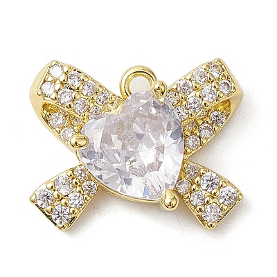 Rack Plating Brass Micro Pave Clear Cubic Zirconia Pendants KK-H463-10G-01-1