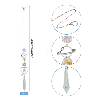 3Pcs Alloy Planet Star Hanging Ornaments HJEW-TA00368-1