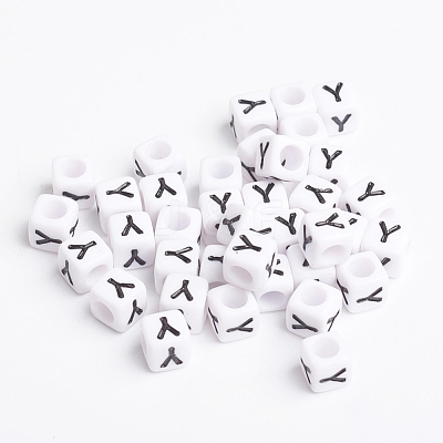 White Acrylic Horizontal Hole Letter Beads X-PL37C9308-Y-1