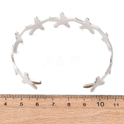 Starfish 304 Stainless Steel Cuff Bangles for Women BJEW-Z176-01P-1