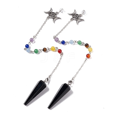Mixed Gemstone Hexagonal Pointed Cone Dowsing Pendulum Pendants G-G983-05P-1