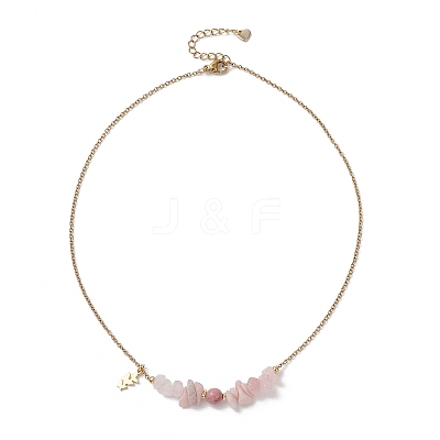 Natural Mixed Gemstone Chip and Round Beaded Pendant 304 Stainless Steel Cable Chain Necklaces for Women NJEW-JN05741-1