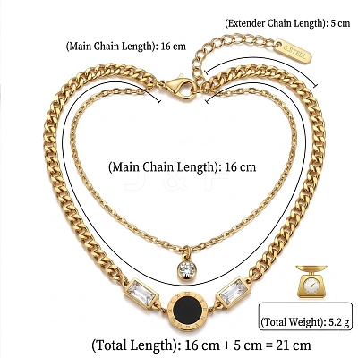 304 Stainless Steel Crystal Rhinestone Rectangle & Acrylic Flat Round Link 2-strand Bracelets for Women WGEBB33-01-1