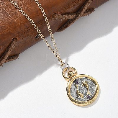 Brass Twelve Constellations Tarot Pendant Necklaces NJEW-Q006-01B-G-1
