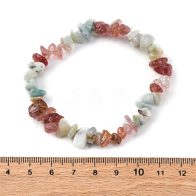 Natural Amazonite & Strawberry Quartz Chip Stretch Bracelets BJEW-JB04490-04-1