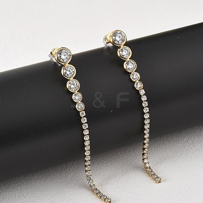 304 Stainless Steel Clear Cubic Zirconia Tassel Stud Earrings EJEW-Z094-01A-G-1