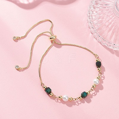 Dyed & Heated Natural Tiger Eye Cube & Shell Pearl Round Beads Link Bracelets BJEW-JB12907-03-1