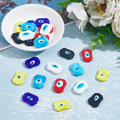 24Pcs 6 Colors Handmade Evil Eye Lampwork Beads LAMP-NB0001-77-1