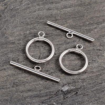 Platinum Plated Ring 925 Sterling Silver Toggle Clasps STER-K014-H733-15mm-P-1