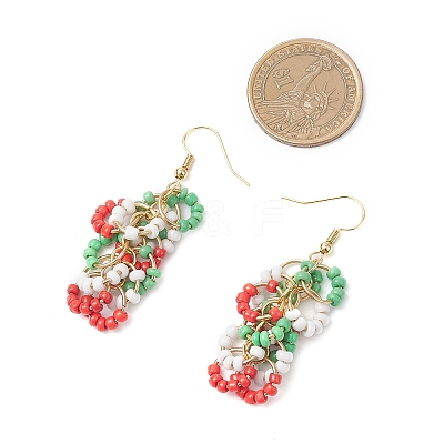 Christmas Brass Glass Chip Dangle Earrings EJEW-TA00724-1