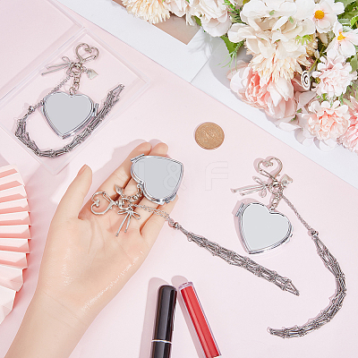 3Pcs 3 Styles 201 Stainless Steel String Bag & Iron with Glass Mirror & Alloy Bowknot Pendant Keychains HJEW-SC0003-27-1