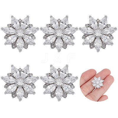 6PCS Brass Micro Pave Clear Cubic Zirconia Buttons KK-FG0001-26A-1