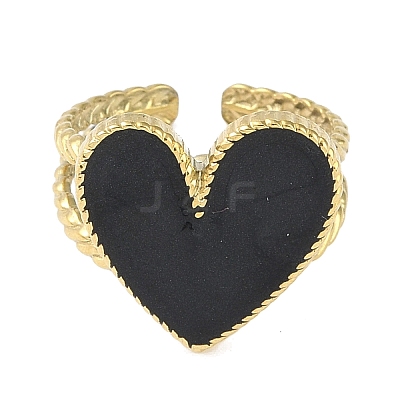 Ion Plating(IP) 304 Stainless Steel Enamel Heart Cuff Finger Rings RJEW-L107-072G-02-1