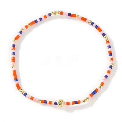 Bohemian Glass Seed Beads & Brass Stretch Bracelets for Women TI8364-8-1