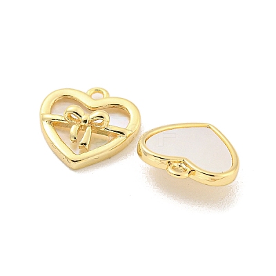 Brass Pave Shell Heart with Bowknot Charms KK-Z044-03G-1