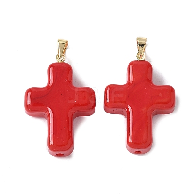 Handmade Lampwork with Brass Pendants LAMP-I030-01G-04-1