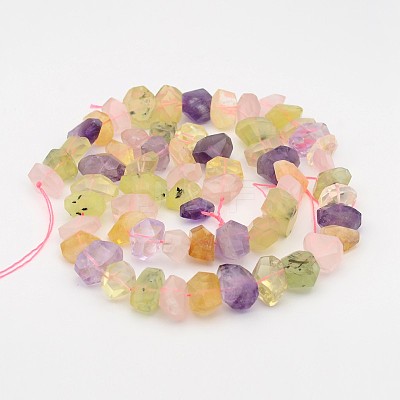 Natural Prehnite & Rose Quartz & Amethyst & Citrine Nuggets Beads Strands G-P082-13-1