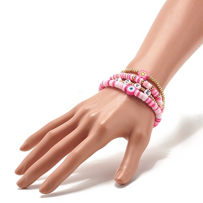 Handmade Polymer Clay Heishi Beads Stretch Bracelets Set BJEW-JB07406-03-1