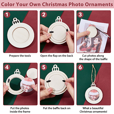 Flat Round Christmas Unfinished Wooden Mini Hanging Photo Frame for Children LS-HJEW-WH0036-122-1
