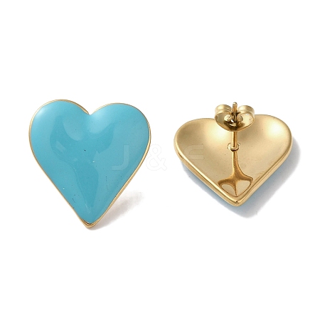 Heart 304 Stainless Steel Enamel Stud Earrings for Women EJEW-I303-21G-04-1