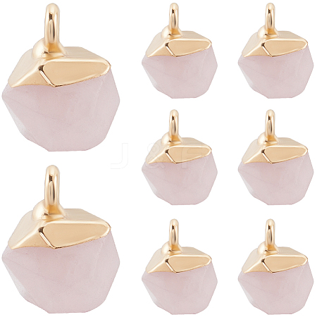 8Pcs Electroplate Natural Rose Quartz Star Cut Round Charms G-SC0003-04-1