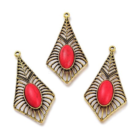 Rhombus Antique Golden Plated Alloy Synthetic Turquoise Big Pendants PALLOY-J597-03AG-1