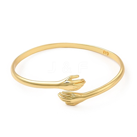 Rack Plating Brass Hug Hand Open Cuff Bangle for Women BJEW-F444-01G-1