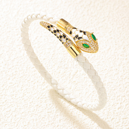 Alloy Cubic Zirconia & Enamel Braided Syntheti Leather Cord Cuff Bangles FS-WG13903-06-1