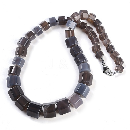 Natural Grey Agate Hexagon Prism Graduated Beaded Necklaces for Women Men NJEW-K388-03K-1