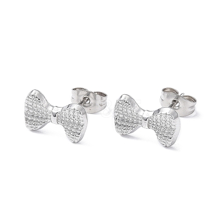 Non-Tarnish 304 Stainless Steel Grooved Bowknot Stud Earrings for Women EJEW-I285-05P-1