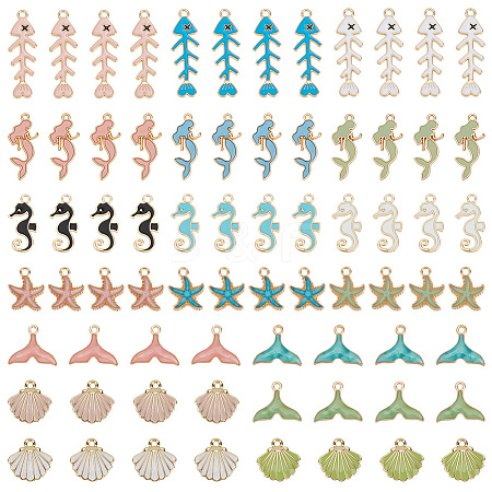 72Pcs 18 Styles Ocean Theme Alloy Enamel Charms ENAM-ME0001-18-1