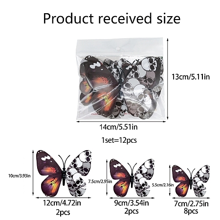 Halloween Butterfly 12Pcs PVC Adhesive Waterproof Stickers Self-Adhesive Stickers PW-WG0AB7C-01-1