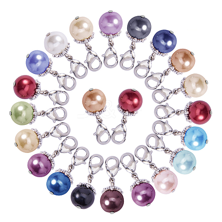 48Pcs 16 Colors Round Glass Pearl Pendant DIY-PH0018-66-1