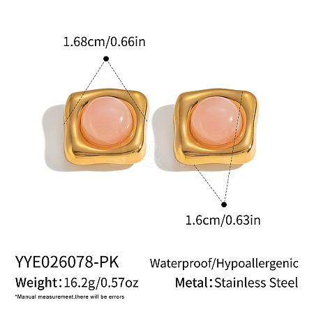 304 Stainless Steel Natural Rose Quartz Stud Earrings for Women OU7519-4-1