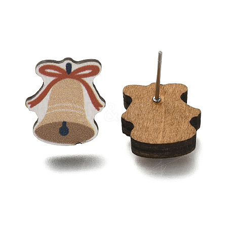 Christmas Printed Wood Stud Earrings for Women EJEW-U025-01E-1