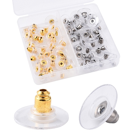 80Pcs 2 Colors Brass Bullet Clutch Earring Backs KK-YW0002-77-1