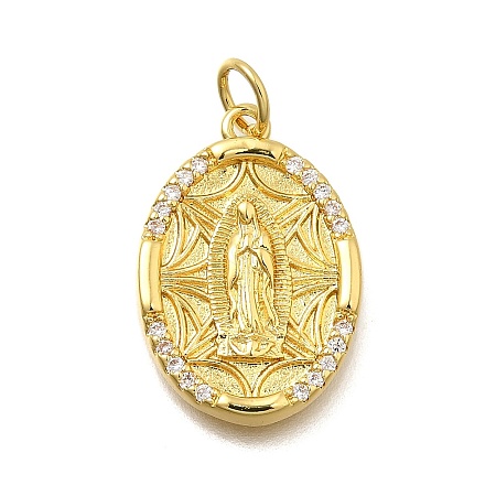 Virgin Mary Brass Micro Pave Cubic Zirconia Pendants KK-S508-42G-01-1