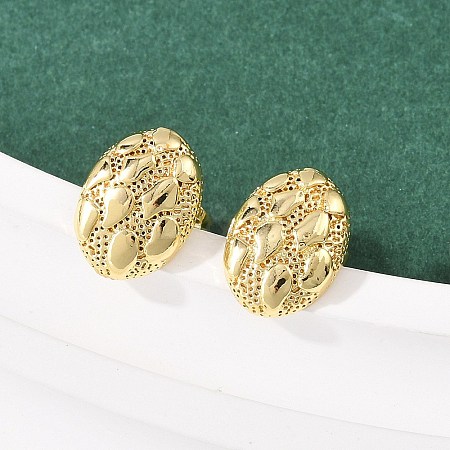 Brass Oval Stud Earrings EJEW-F400-24B-G-1